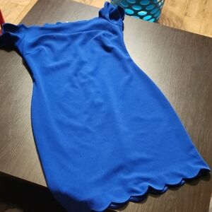 Elegant Royal Blue Scallop-Hem Mini Dress